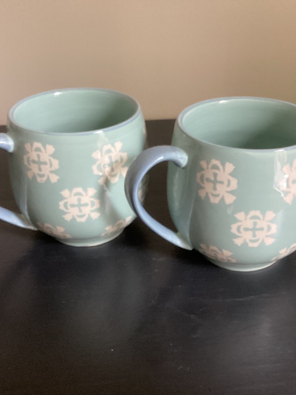 Set of 2 Phara Sky Blue Mugs by Baum Brothers 20oz Pot belly Ceramic